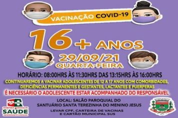 VACINAÇÃO COVID-19 16 ANOS SEM COMORBIDADES