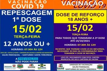 15/02/2022: REPESCAGEM 1º DOSE E DOSE DE REFORÇO