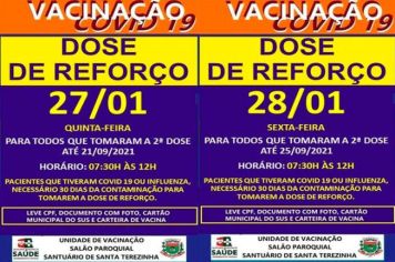 DOSE DE REFORÇO PARA VACINADOS ATÉ 21 E 25/09/2021