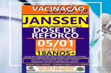 DOSE DE REFORÇO VACINA JANSSEN ACIMA DE 18 ANOS