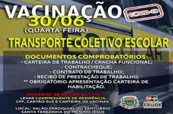 Vacinação para os trabalhadores de transporte Coletivo ESCOLAR.