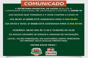 DATAS PARA SEGUNDA DOSE