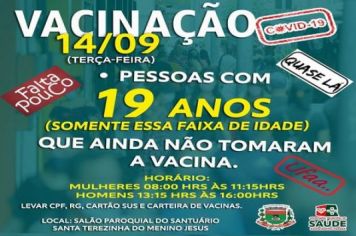 VACINAÇÃO COVID-19 PARA 19 ANOS!!