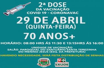 2º DOSE PARA IDOSOS DE 70 ANOS OU MAIS!