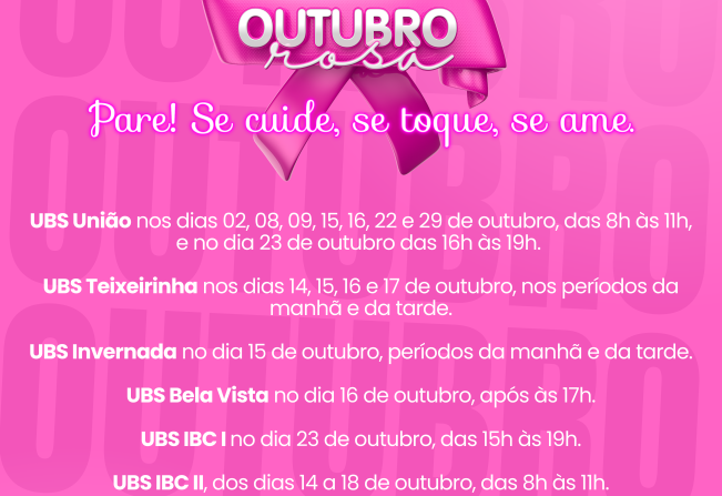 OUTUBRO É MARCADO PELAS CAMPANHAS DE PREVENÇÃO AO CÂNCER DE MAMA E COLO DO ÚTERO.