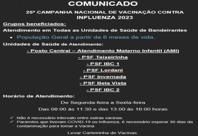 25ª CAMPANHA NACIONAL DE VACINAÇÃO CONTRA INFLUENZA 2023
