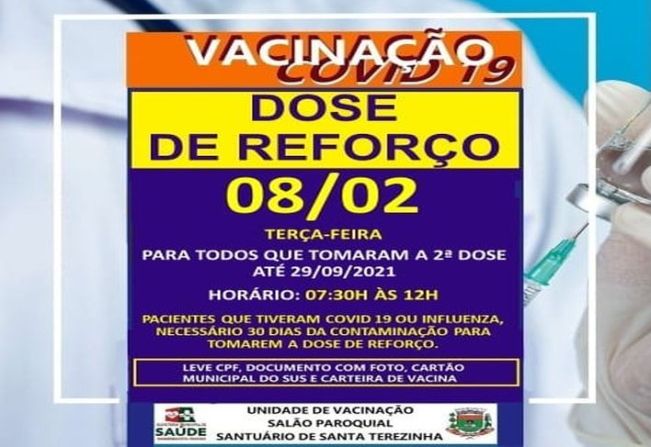 DOSE DE REFORÇO PARA VACINADO ATÉ 29/09/2021
