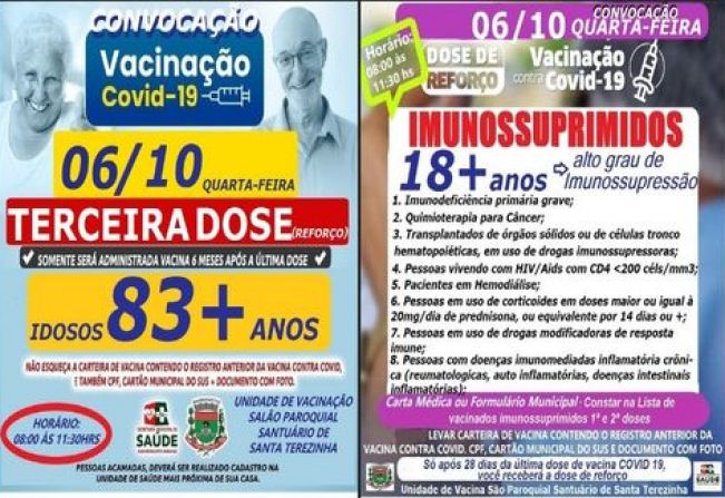 REFORÇO PARA IMUNOSSUPRIMIDOS 18+ E IDOSOS 83+