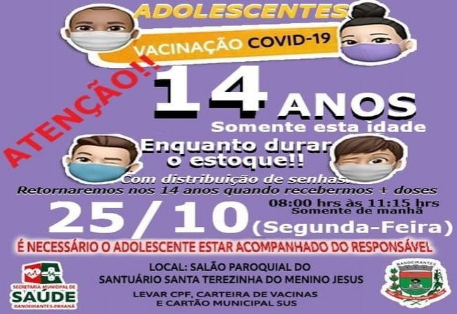 25/10 VACINAAÇÃO ADOLESCENTES DE 14 ANOS!!