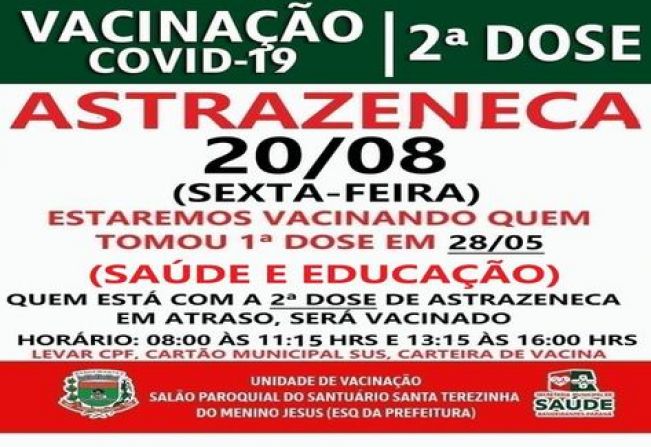 2º DOSE ASTRAZENECA VACINADOS EM 28/05/2021
