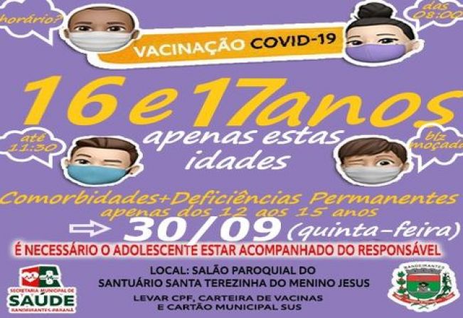 VACINAÇÃO COVID-19  PARA PESSOAS DE 16 E 17 ANOS.