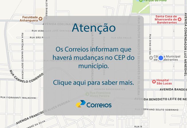 CORREIOS PROMOVERÁ ALTERAÇÕES NO CEP DE BANDEIRANTES A PARTIR DE 28 DE JUNHO