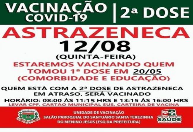 2ª DOSE  ASTRAZENECA VACINADOS EM 20/05/21