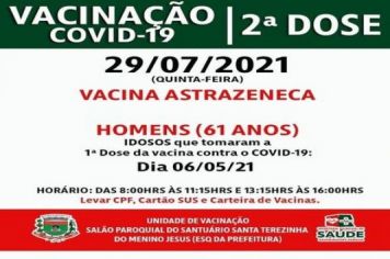 2ª DOSE ASTRAZENECA: 61 ANOS HOMENS VACINADOS EM 06/05/2021