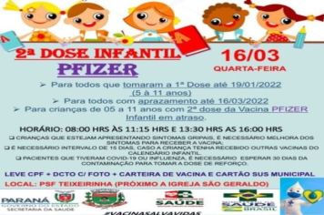 2º DOSE INFANTIL DE PFIZER, CORONAVAC