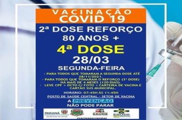 2º DOSE DE REFORÇO (4º DOSE) PARA MAIORES DE 80 ANOS!