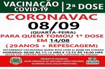 2ª DOSE CORNAVAC VACINADOS EM 14/08/21