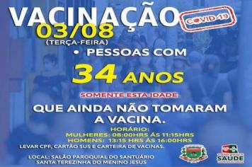 VACINAÇÃO COVID-19: 34 ANOS AINDA NÃO VACINADOS