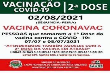 2º DOSE CORONAV VACINADOS EM 07 E 08/07/2021, E ATRASADOS