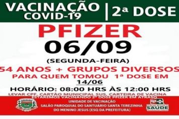 2ª DOSE PFIZER PARA VACINADOS EM 14/06/21