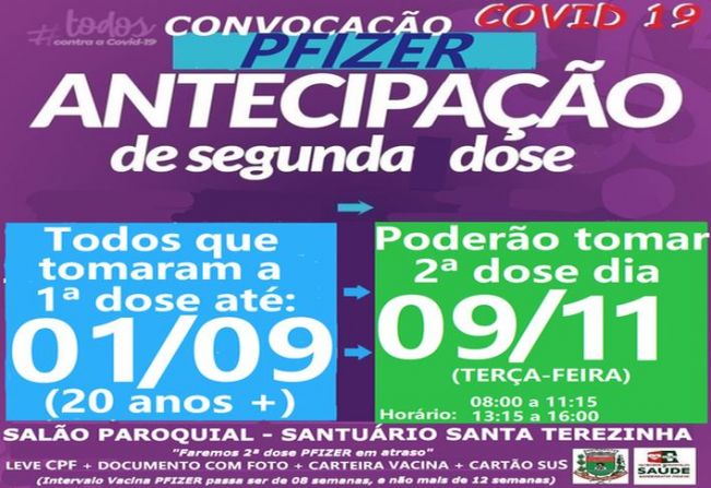 ANTECIPAÇÃO 2ª DOSE PFIZER PARA VACINADOS EM 01/09/21