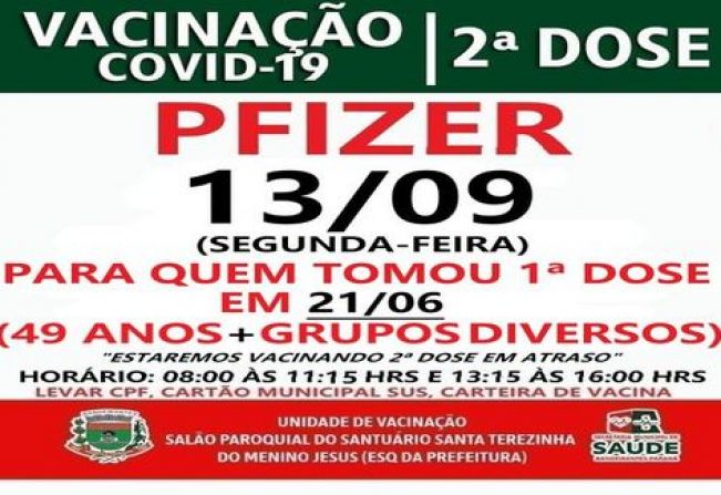 2ª DOSE PFIZER VACINADOS EM 21/06/21