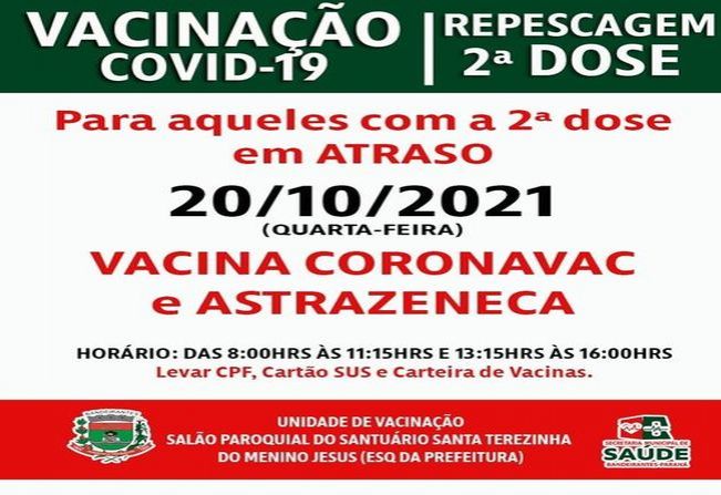 REPESCAGEM 2ª DOSE CORONAVAC E ASTRAZENECA