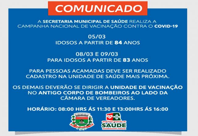 Vacinação de IDOSOS a partir de 83 ANOS!