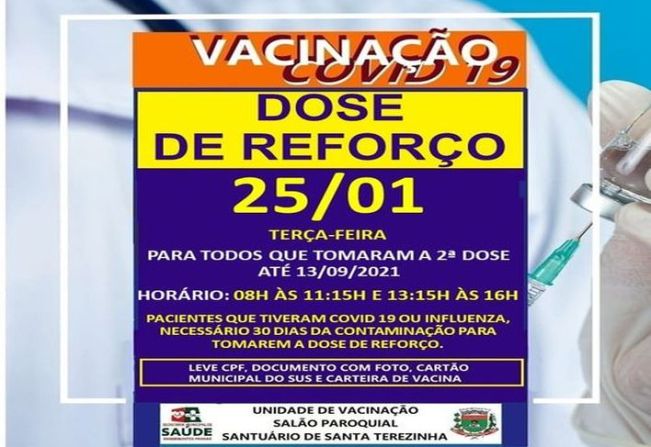 DOSE DE REFORÇO PARA TODOS QUE TOMARAM A 2ª DOSE ATÉ 13/09/2021