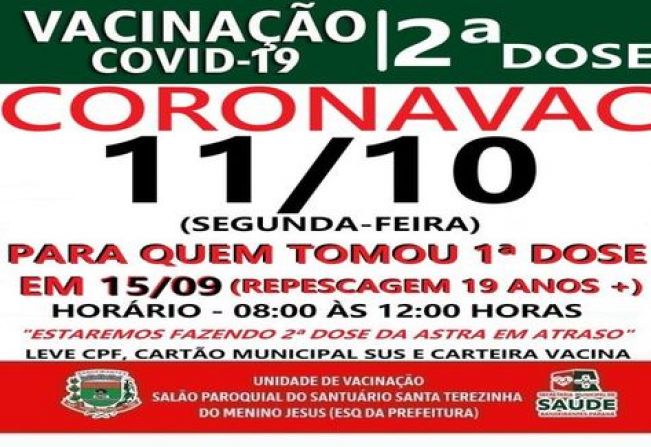 2ª DOSE CORONAVAC VACINADOS EM 19/09/21