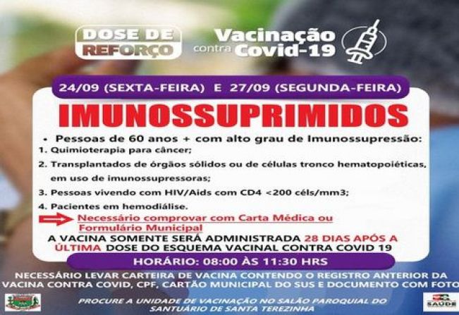 3ª REFORÇO PARA IMUNOSSUPRIMIDOS MAIORES DE 60 ANOS