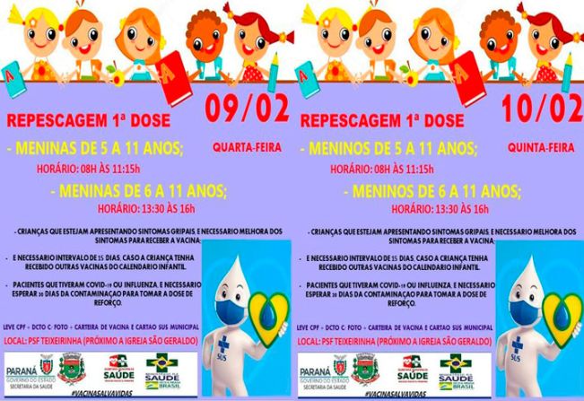 REPESCAGEM VACINAÇÃO 6 A 11 ANOS!