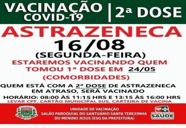 2º DOSE ASTRAZENECA VACINADOS EM 12405/2021