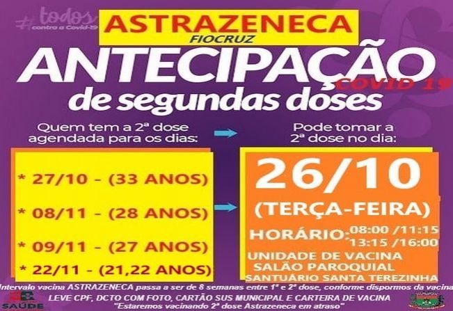 ANTECIPAÇÃO 2ª DOSE ASTRAZENECA DIVERSOS GRUPOS