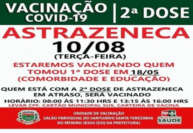 2º DOSE ASTRAZENECA VACINADOS EM 18/05/2021 E ATRASADOS