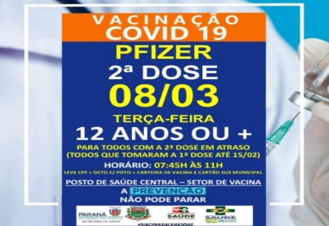 2º DOSE PFIZER PARA  MAIORES DE 12 ANOS