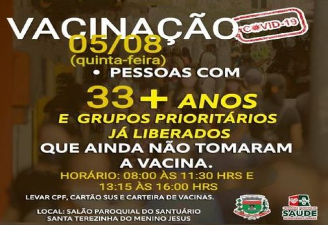 VACINAÇÃO 33+ ANOS, E/OU COMORBIDADES AINDA NÃO VACINADOS