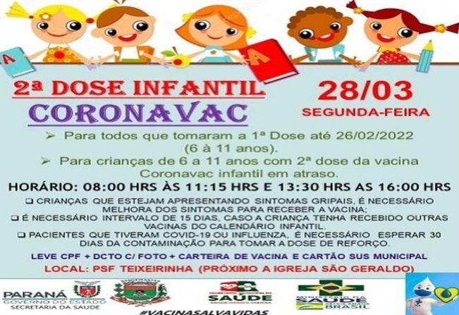 2º DOSE INFANTIL CORONAVC, PFIZER