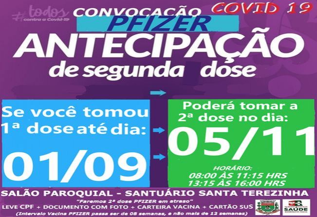 ANTECIPAÇÃO 2ª DOSE PFIZER PARA VACINADOS EM 01/09/21