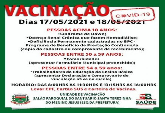 VACINAÇÃO COMORBIDADES!