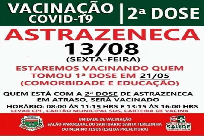 2° DOSE ASTRAZENECA VACINADOS EM 21/05/21