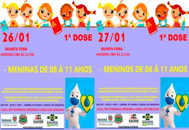 PRIMEIRA DOSE CRIANÇAS DE 08 A 11 ANOS